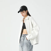 Unisex Jacket Vintage PU Leather Jacket Men's Loose Lapels Faux Leather Jacket